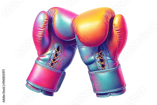 Shiny metallic pink and gold boxing gloves isolated on white background, creative sports clip art
