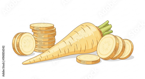 Fresh carrot slices and whole on white background healthy food concept with sliced vegetable