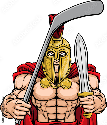 Canvas Print A trojan or spartan man ice hockey sports team cartoon mascot