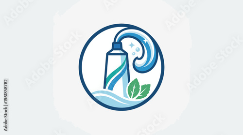Fresh Mint Toothpaste Tube With Waves And Leaves Logo