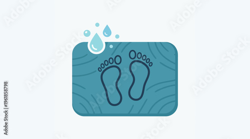 Bath Mat Icon with Footprints and Water Drops