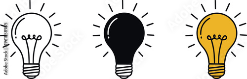 Three light bulbs in different colors