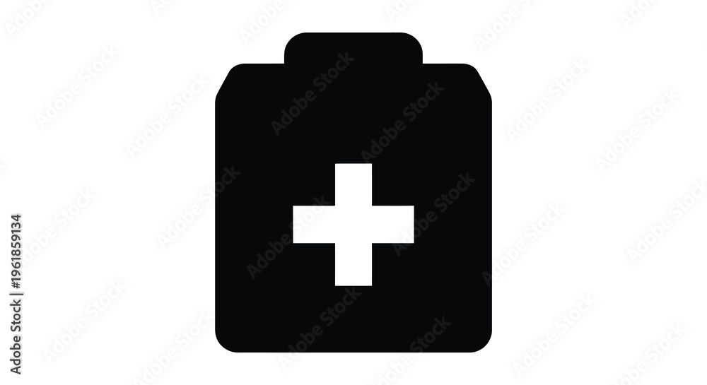 Fototapeta premium First aid kit icon with a white cross simple black silhouette