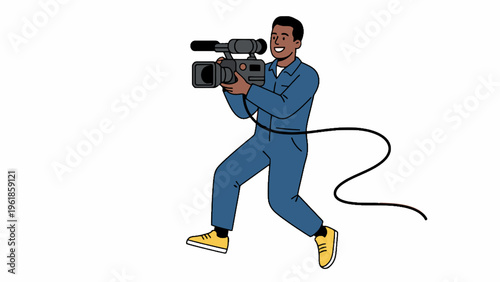 Professional videographer filming with camera illustration