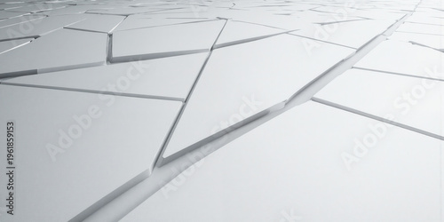 White Abstract SciFi Geometric Panel Surface A close-up view of a clean, white surface featuring intricate, slightly raised geometric patterns