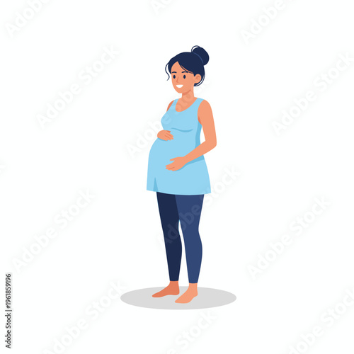 Pregnant Woman Holding Belly Vector Illustration