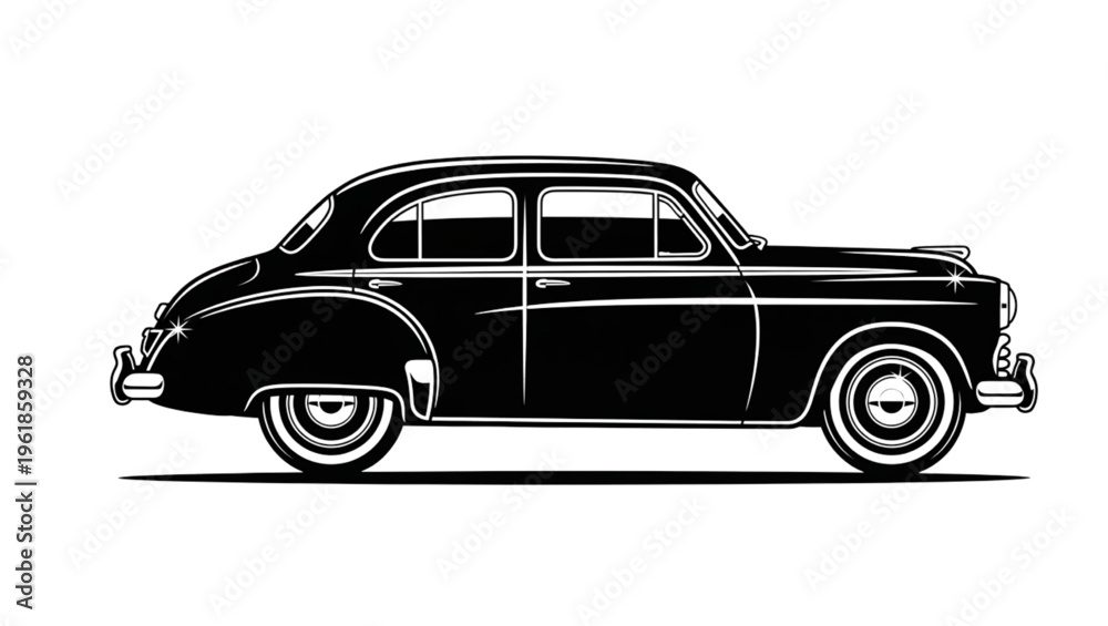 Obraz premium Vintage car illustration with white outline on clean background classic automobile design
