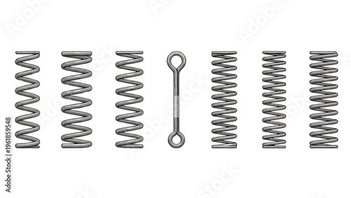 Set of metal springs and coiled spring isolated on transparent background