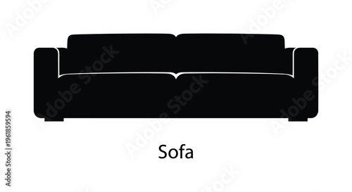 Minimalist black sofa design against a white background silhouette
