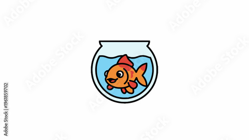 Goldfish swimming in a glass fishbowl on white background