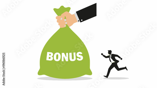 Hand Holding Giant Bonus Bag for Running Businessman
