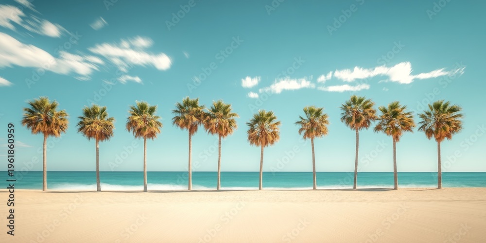 Fototapeta premium Row of palm trees growing on tropical sandy beach