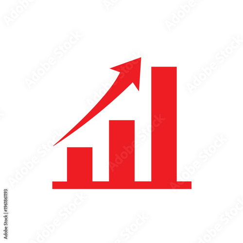 A vibrant red bar graph visualization depicts strong upward trajectory signaling exceptional business achievement and positive.