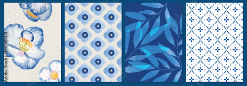 Indigo blue botanical Card Invitation, floral invite thank you, rsvp modern card Design in leaf and flower water color texture decorative Vector elegant rustic template