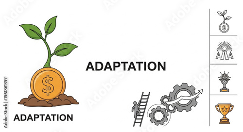 Financial Growth Adaptation Symbolism with Plant and Coin.