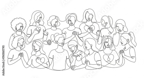 Diverse group of women praying together in unity and solidarity.