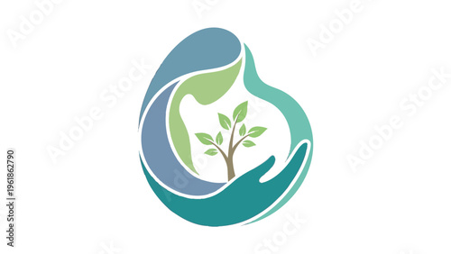 Nurturing Abstract Form Holding a Delicate Young Tree Vector Illustration