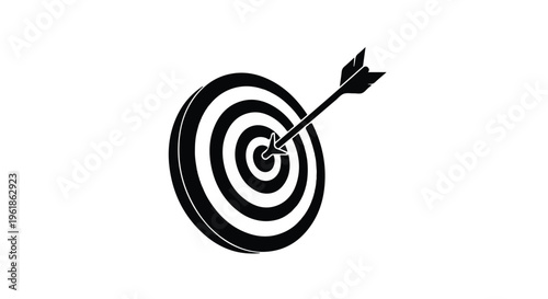 Arrow hitting bullseye on target board, symbolizing achievement and precision