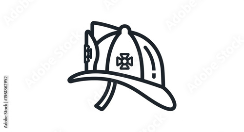Firefighter helmet icon line art symbol.
