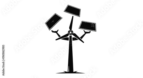 Innovative wind turbine with solar panels symbolizing clean energy future