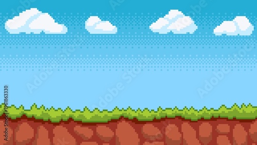 Tableau sur toile ドット絵のゲームのフィールド風背景素材,昼間