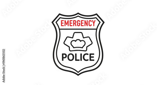 Police Emergency Shield Emblem Symbol Badge Outline.