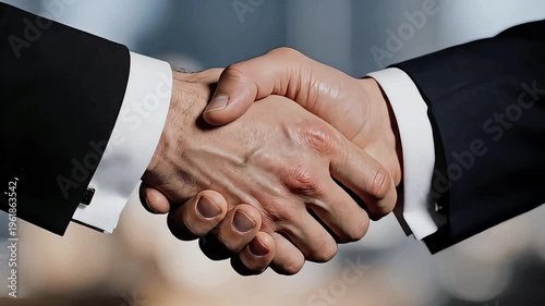 Close-up of two businessmen shaking hands.
