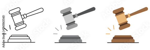 judge hammer line icon, gavel symbol for judgment and law concept, minimalist linear auction hammer vector graphics, isolated on white background for legal services and court illustrations.