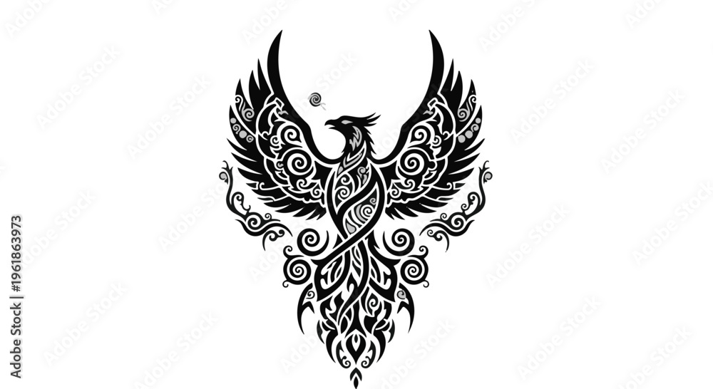 Fototapeta premium Majestic mythical phoenix bird in flight with intricate tribal tattoo style