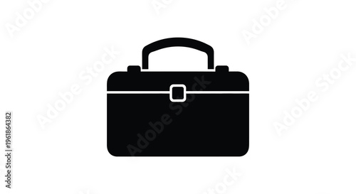 Black lunchbox icon with handle and clasp simple silhouette