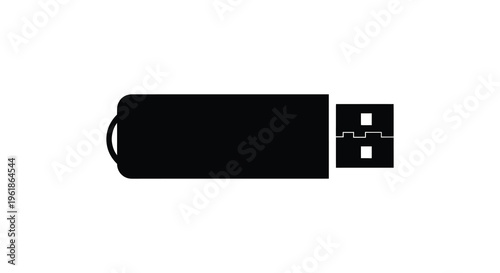 A black usb flash drive depicted in a stark silhouette