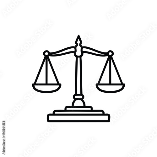 Scales of justice black and white line icon symbol of law and government