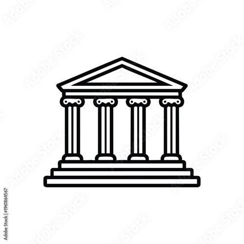 Government building icon black and white vector illustration of classical courthouse with columns
