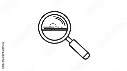 Magnifying glass positioned over a target with crosshairs, symbolizing precise focus, detailed analysis, target audience identification, and strategic research.