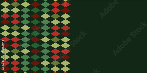 Argyle Meriah Pola Berlian dalam Hijau, Merah, dan Krem. Desain Tekstil Geometris Mulus untuk Dekorasi Liburan, Kertas Pembungkus, Kertas Dinding, atau Latar Belakang Mode