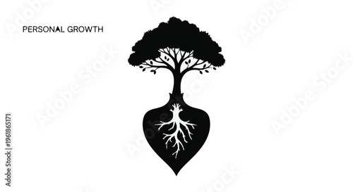 Tree with roots forming a heart shape symbolizing personal growth and development