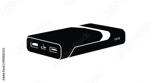 Black power bank device with ports a sleek silhouette