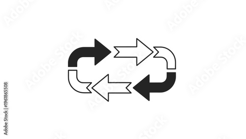 Dynamic icon of two pairs of arrows forming a circular, repeating pattern, symbolizing continuous cycle, refresh, exchange, or an iterative process.