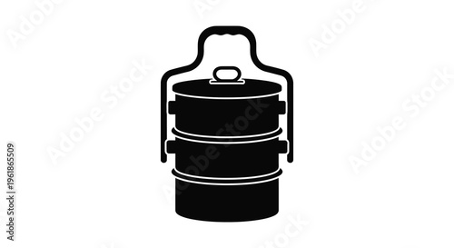 A black silhouette of a traditional tiered tiffin carrier silhouette