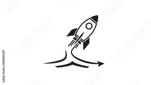 Energetic rocket launching with a dynamic upward arrow path, symbolizing startup success, rapid growth, innovation, and accelerated business development.