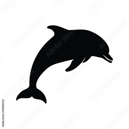 black and white dolphin with tail fin silhouette vector illustration, dolphin doing synchronized jump silhouette vector illustration