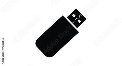 Simple black usb flash drive icon against a white background silhouette