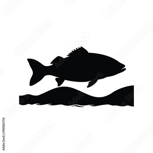Silhouette of a fish swimming in the water, vector illustration design, fish gliding near ocean floor silhouette vector illustration