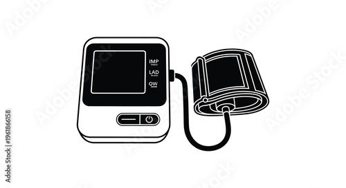 Digital blood pressure monitor device shown in black silhouette