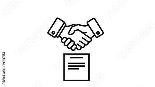 Business handshake positioned above an official document, symbolizing the finalization of an agreement, contract signing, and trusted partnership.