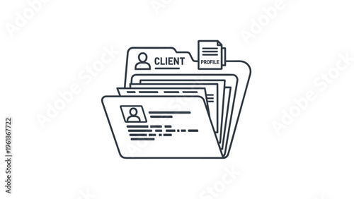 Organized folder containing multiple client profiles and important documents, representing customer relationship management and efficient data organization.