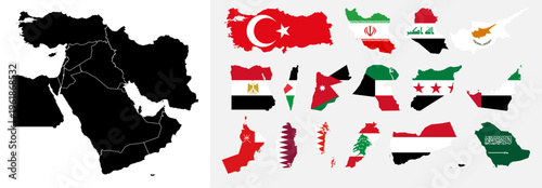 Collection of Middle East Map with Flag