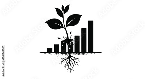 Plant growing from financial chart symbolizing growth and investment success