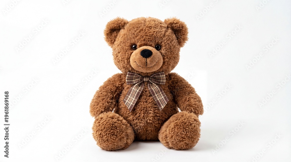 Fototapeta premium Brown Teddy Bear with Bow Tie Sitting on White Background.