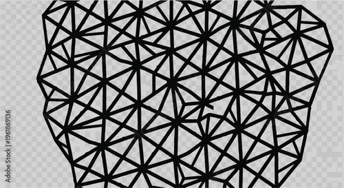 Geometric abstract pattern of interconnected triangles on a transparent background